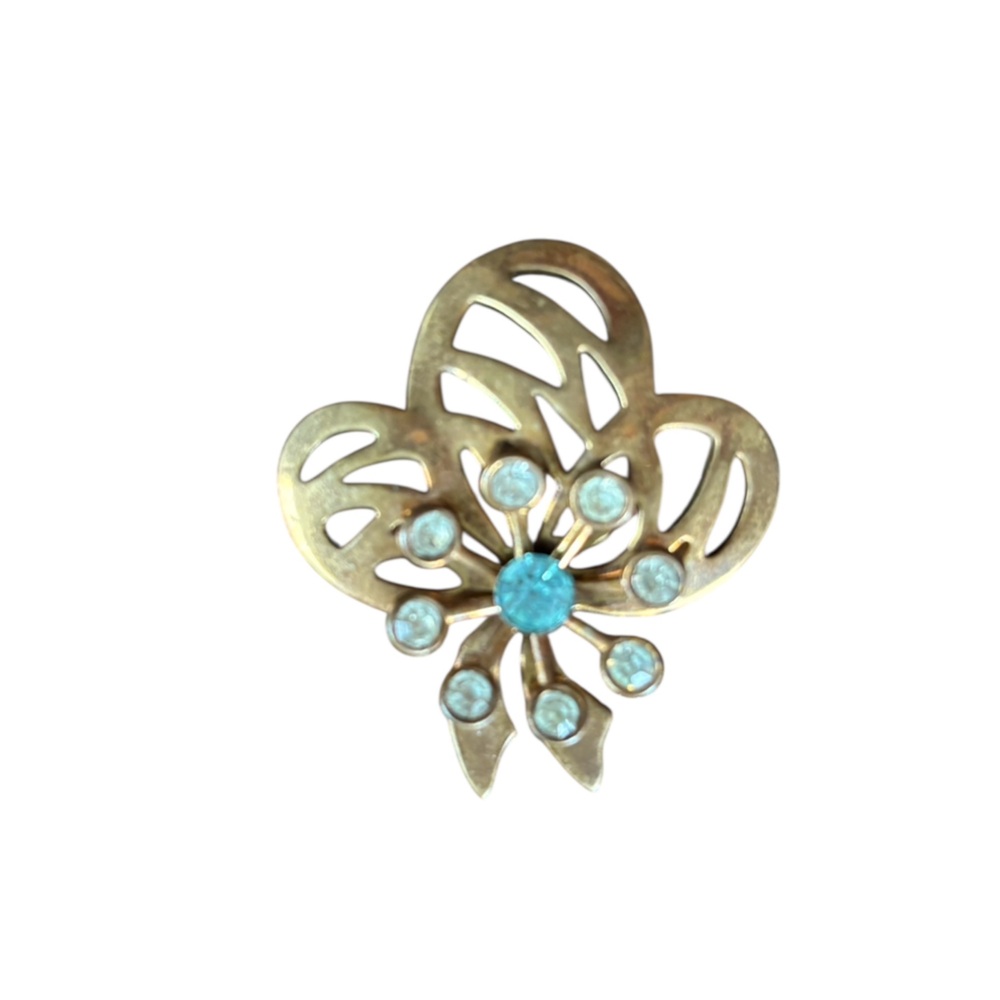 Vintage Gold and Blue Floral Brooch